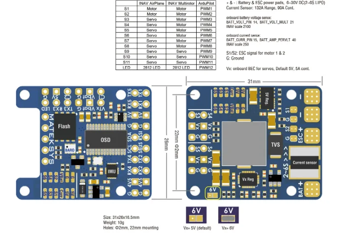 Контроллер полета MATEK F405-WMN F405 STM32F405RGT6 W/ Baro OSD Blackbox 132A с функцией определения тока 2-6S Lipo для FPV неподвижным крылом дрона