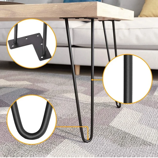 VT-02.012 Cheap DIY Furniture Metal Steel Hairpin Legs 2 Rod 24 Inch Black Hairpin Legs 28 Inch Hairpin Bar Table Legs 40 Inch