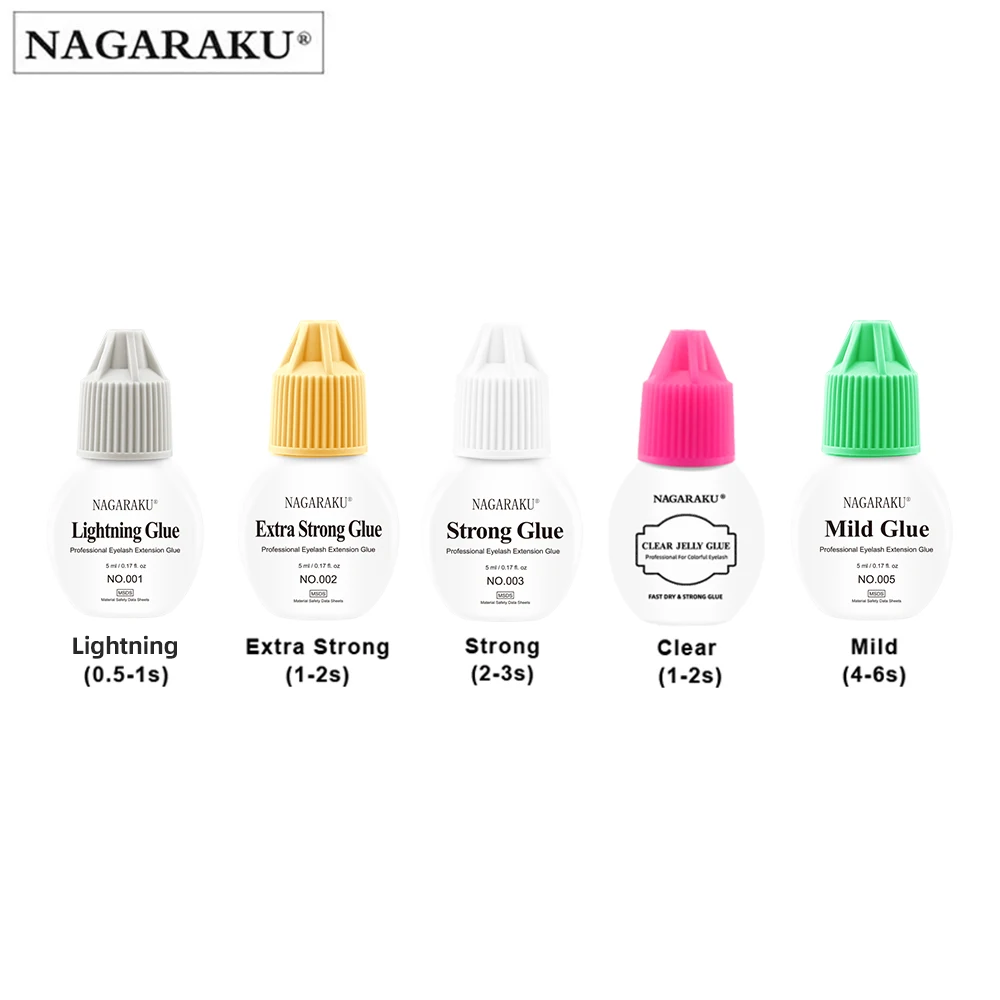 NAGARAKU Fast Drying 5 Different Glue for 0.5S/1S/2S/3S/4S/5S Eyelash Glue Low Smell Non Odorless Sticker Connecting Fans