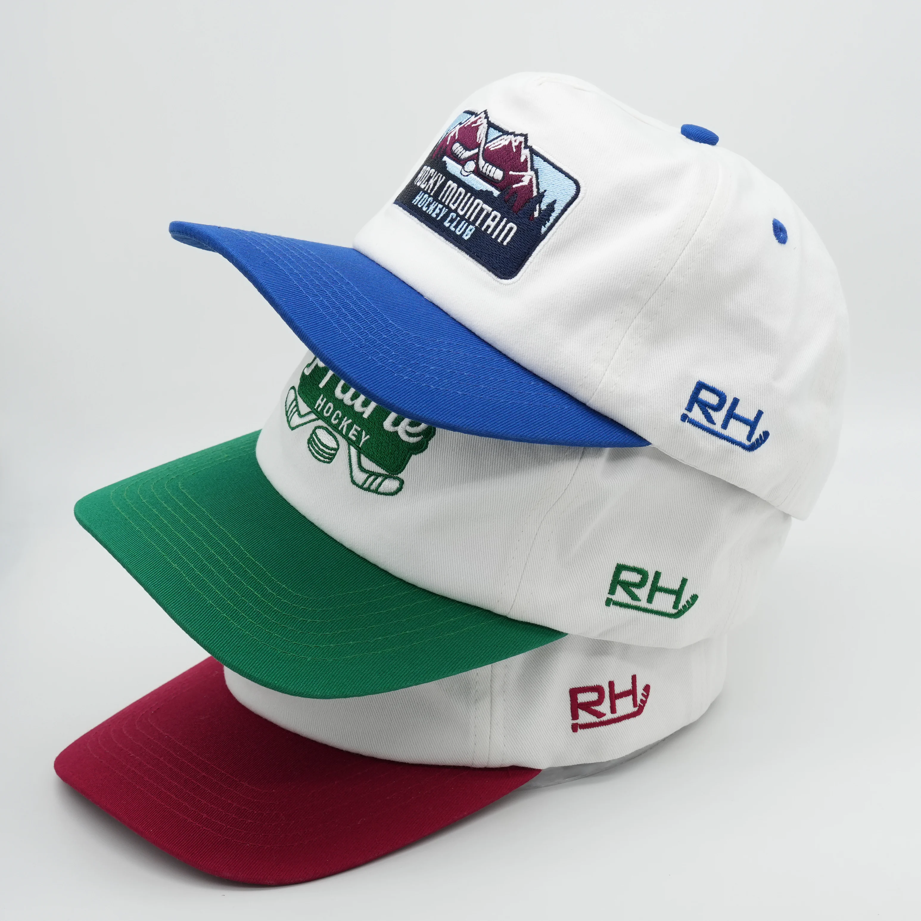 Custom Two Tone Unstructured 5 Panels Cotton Embroidery Logo Snapback Baseball Cap Deep Crown 5-Panel Blank Hats For Men Women