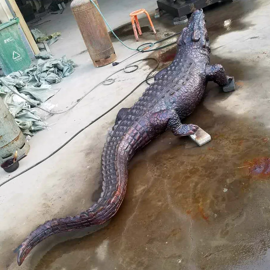 Realistic Life Size Bronze Crocodile Sculpture Metal Brass Water Animal Statue