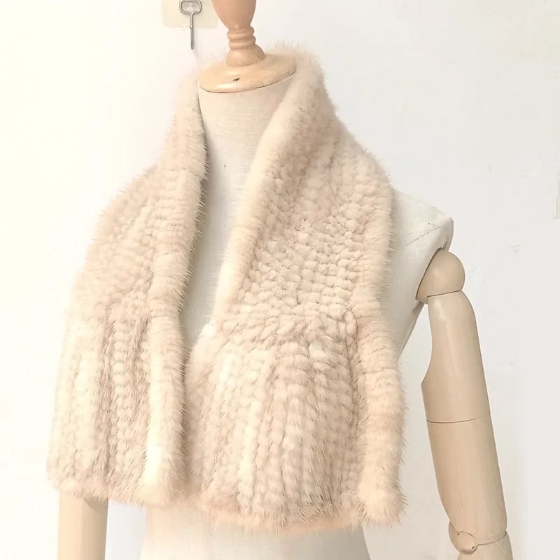 Hot Sale Lady Short Style 100% Genuine Fur Scarves Women Winter Knitted Real Mink Fur Scarf Shawl Natural Warm Mink Fur Scarf