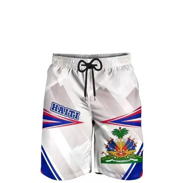 Hot Sale Comfort Mesh Swim Short Men Custom Basketball Shorts Unique Haiti Flag Design Fabric Mens Swim Sports Shorts Clothing
