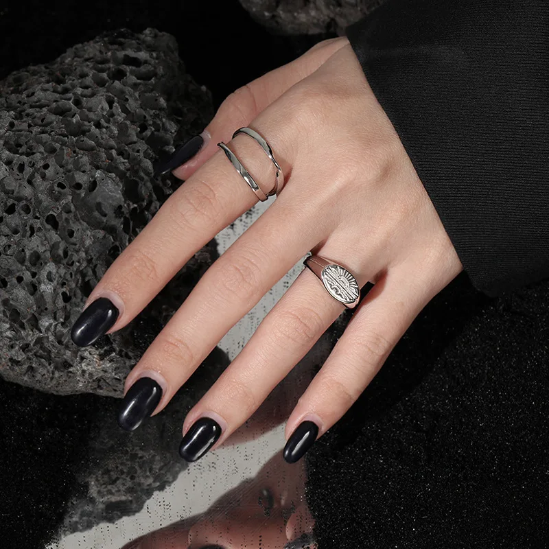 Nabest персонализированные женские 925 стерлингового серебра Геометрическая Луна солнце очарование кольцо ювелирные изделия винтажные Открытые Кольца