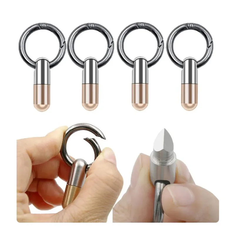 Portable stainless steel capsule knife key ring pendant with carabiner buckles