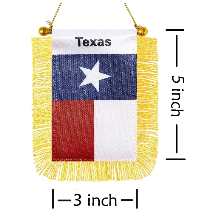 American US Texas Window Hanging Flag,Mini USA Massachusetts State Car Flag with Pole Tassel Suction Cup Rearview