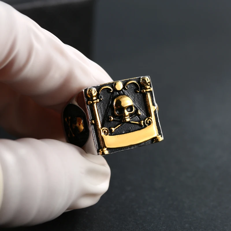  Ottoman Dirilis Black Enamel Vintage Pirate Skull Ring With Solid Back For Strong Men Motorcycle Riders And