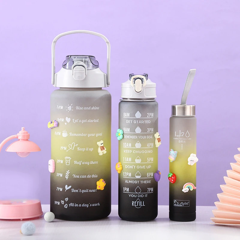 Sports Water Bottle 3pcs/set Motivational Water Bottle For Male Female Set 2000ml 900ml 280ml Portable Reusable Summer Cups