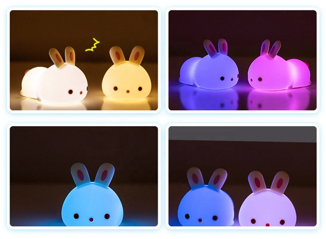 Cute Kawaii Bunny Lamp Room Decoration Multiple Colors Led Night Light Silicone USB Rabbit Kids Night Lights Lamp