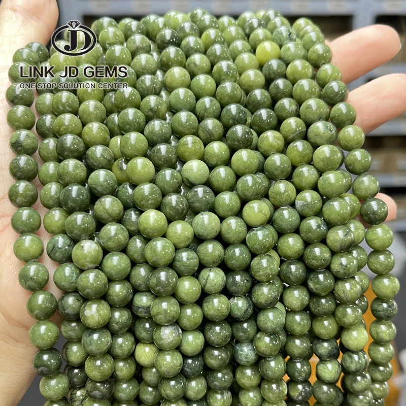 JD GEMS 4/6/8/10/12mm Dark Natural Southern Jade Gemstone Loose Beads Round Crystal Energy Stone Power for Jewelry Making
