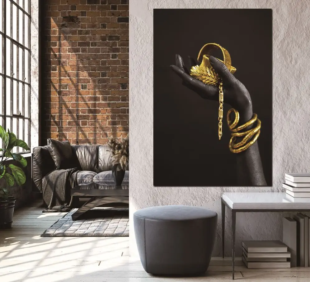 Wholesale 3D Wall Art Decor Figure Portrait Painting Golden Black American african woman Crystal Porcelain Painting