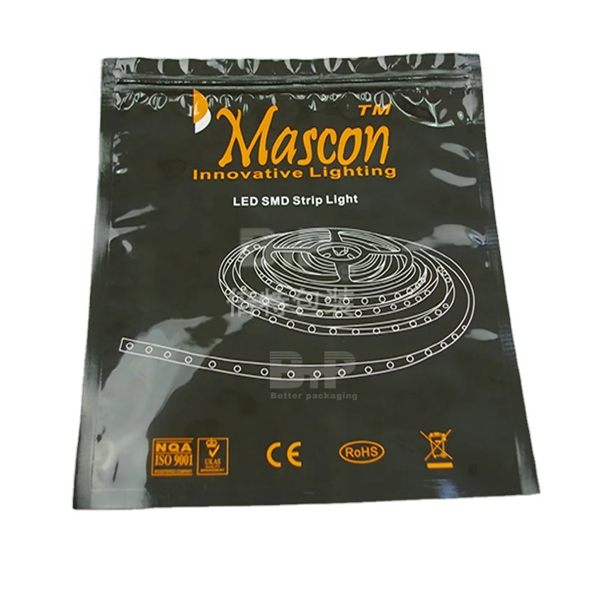 High Quality Anti-static Aluminium Foil Shielding Reusable Laminated Pouch LED Strip Lamp Belt Packaging Bag