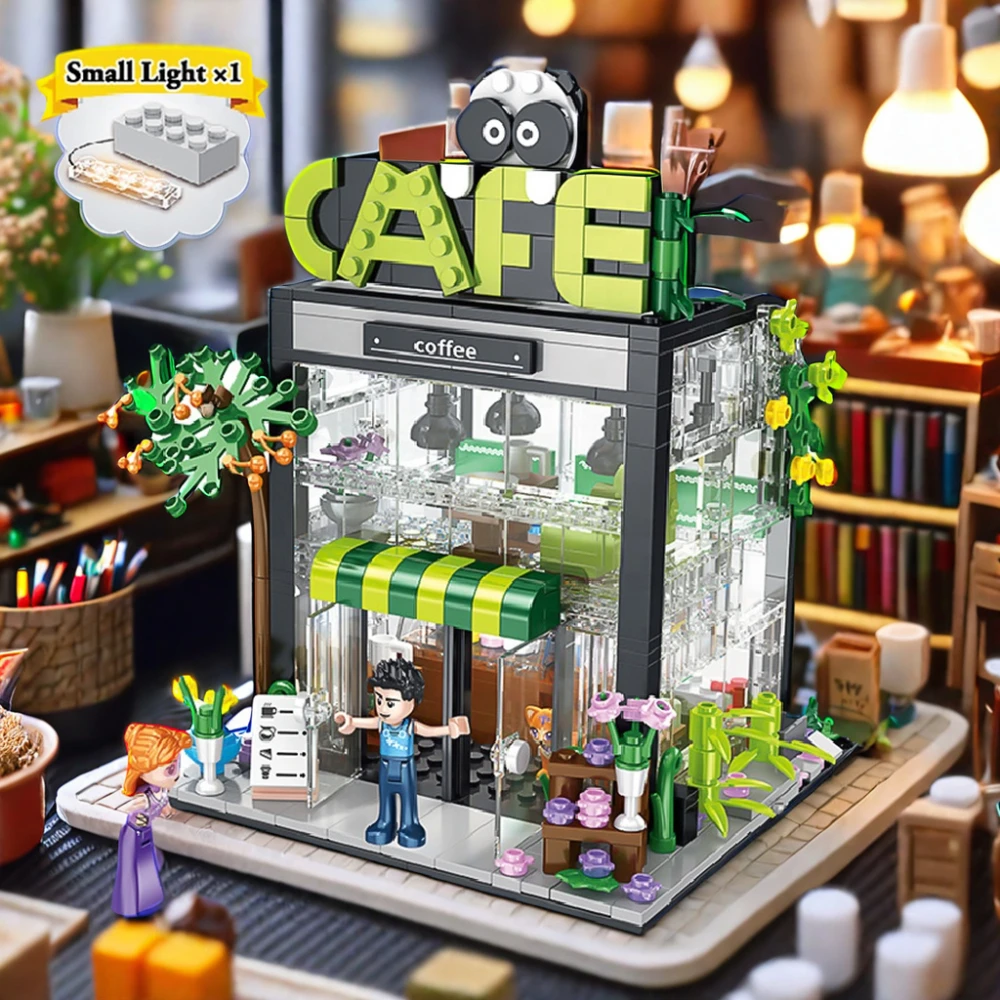 DIY Residential Rooms Street View Assembly Toy Flower Shop Coffee House Plastic Building Blocks for Age 5-7 Years