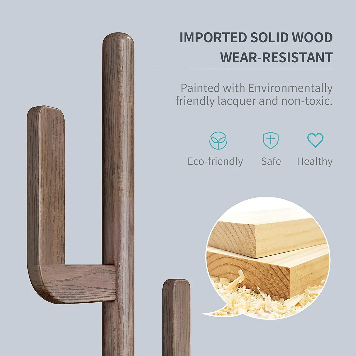 Hallway Entrance with 6 Hooks for Bedroom Office Clothes Jacket Purse Bag Cactus Shape Walnut Freestanding Coat Tree