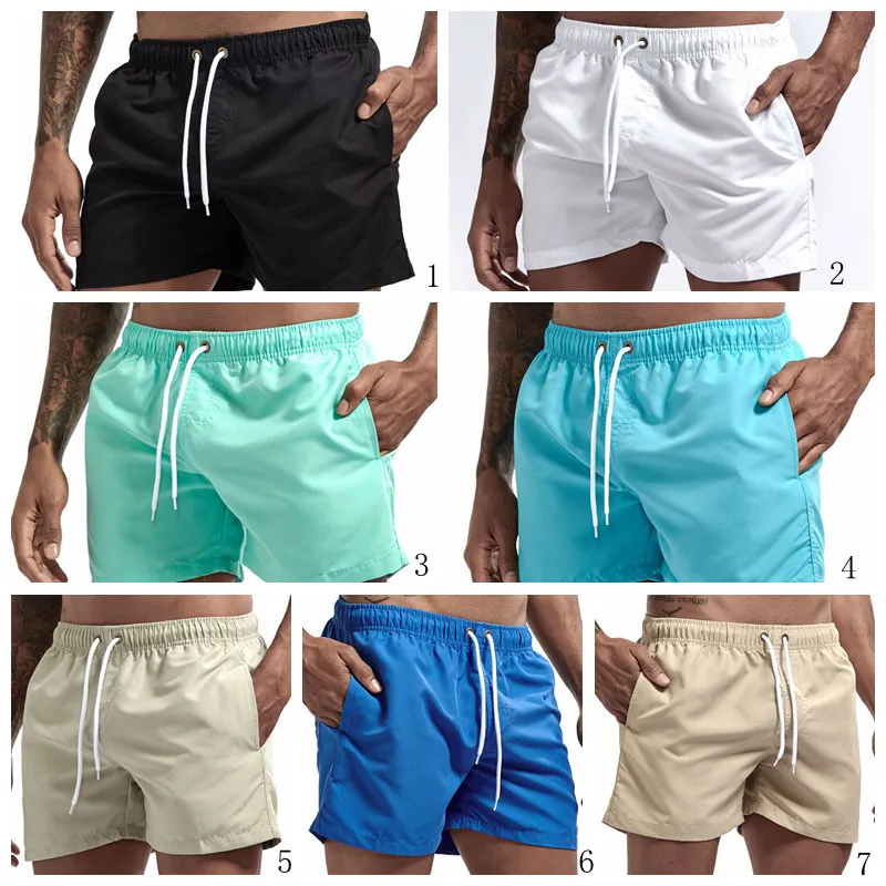 
quality men fashion beach pants 100% polyester breathable solid color large size quick-drying swimming fitness shorts for men 