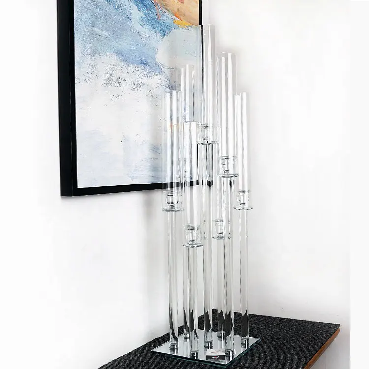 New 7 arms glass candle taper holders crystal wedding tall candelabra centerpieces with candlestick Cylinder cover on sale