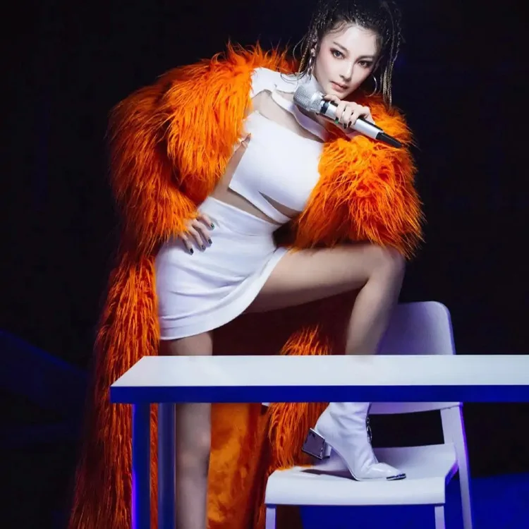 2024 warm winter coat faux fur beach wool super long green fruit collar over the knee fur coat