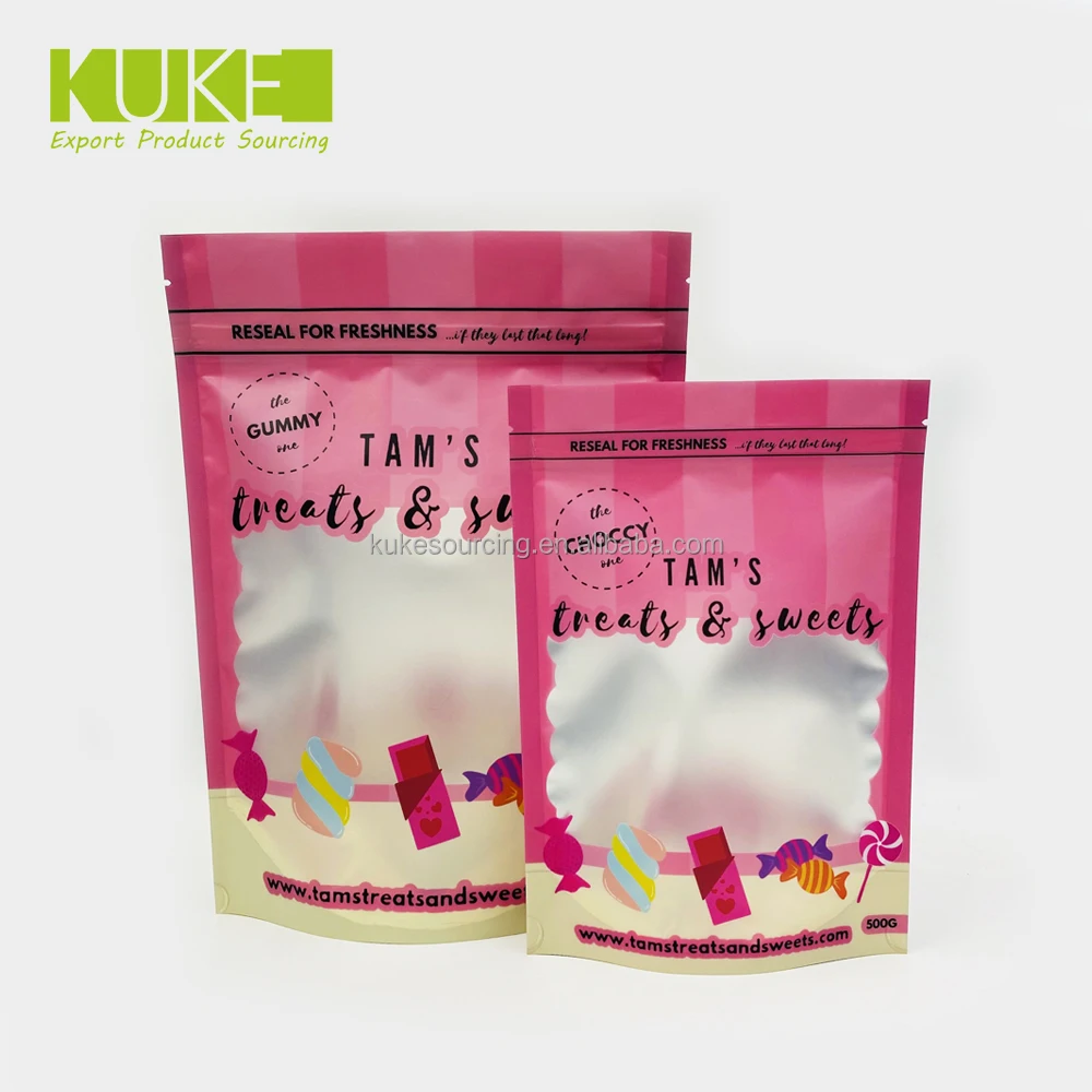 Custom printed reusable gummy freeze dried candy aluminum foil stand up mylar bags pouch with window