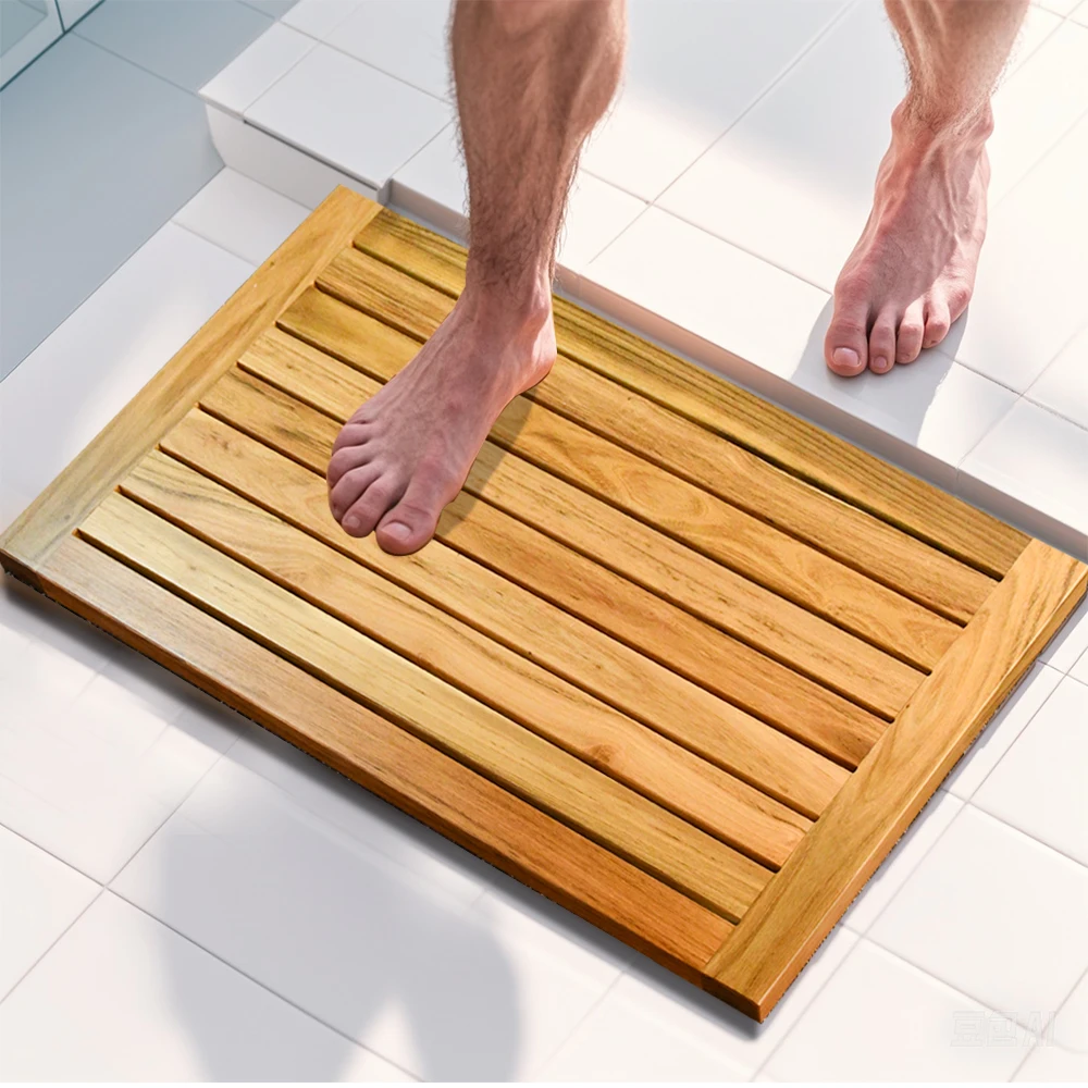 Large Rugs Waterproof Nature Bamboo Wooden Shower Floor Mat For Indoor Bathroom Luxury Bathtub And Outdoor Use With Non Slip