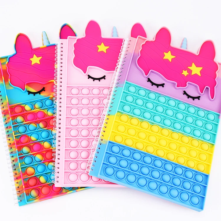 Unicorn Silicone Sensory Stress Relief Popper Stationery Pop Bubble Spiral Fidget Notebook for Girls Boy