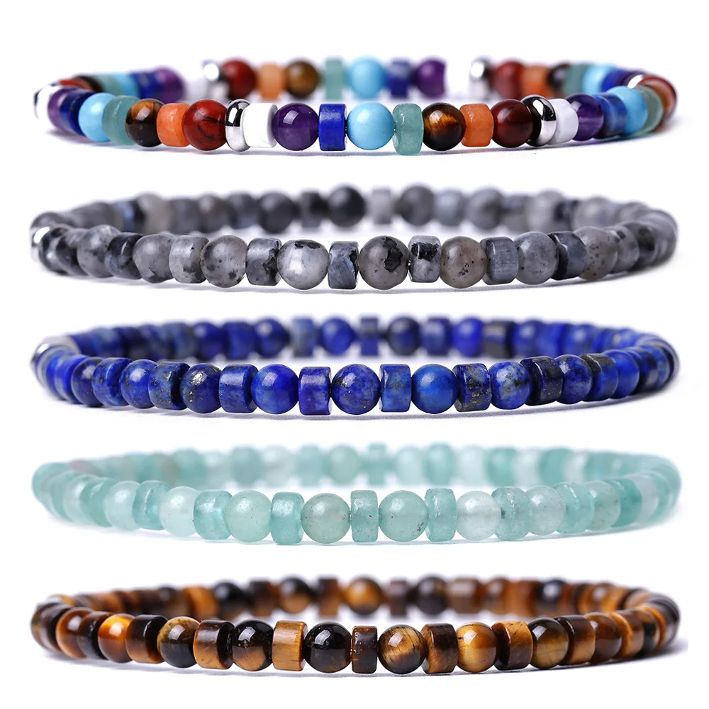 High Quality Rope Elastic Yoga Natural Stone Chakra Round 4mm Stone Bead Bracelet For Women Jewelry