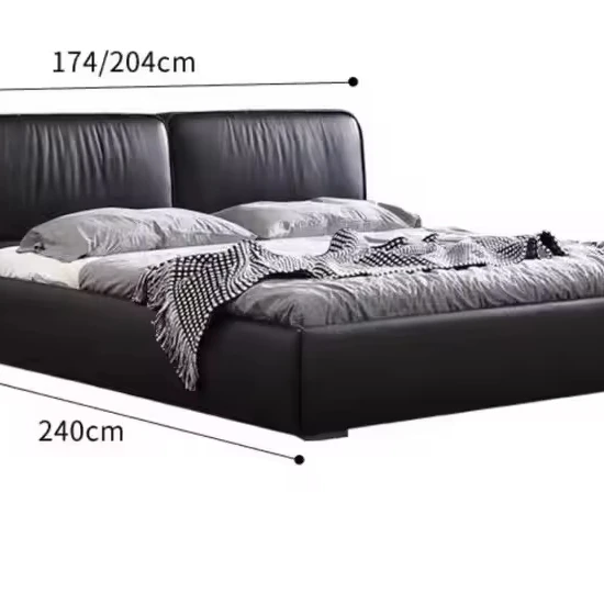 Italian Leather Bed Minimalist Modern Design Master Bedroom High-End Double Wedding Bed French Reclining Tufted Modular Cooling