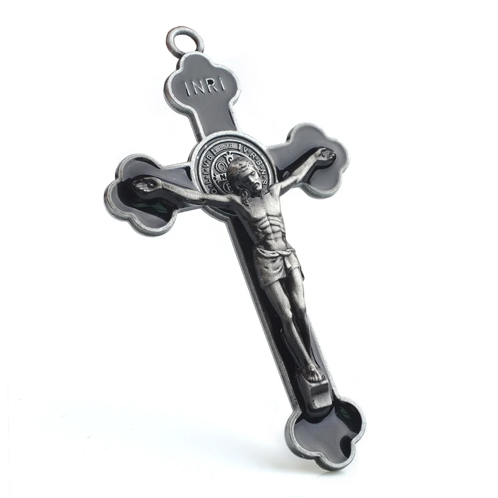 Catholic Colors  enamel Saint Benedict Crucifix Pendant  Religious Metal Alloy  Metal trefoil Cross