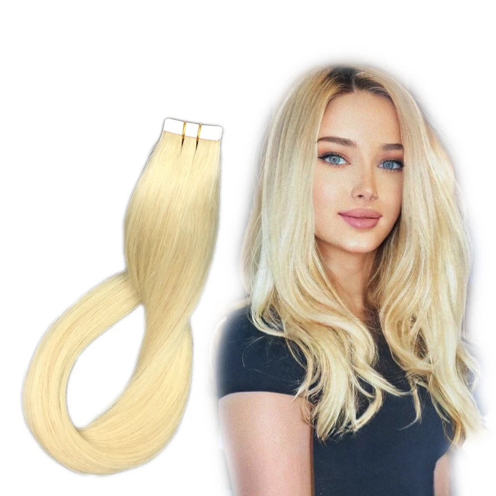 Tape in Hair Extensions Human Hair, Dark Brown Highlighted Chestnut Brown, 22inch 50g