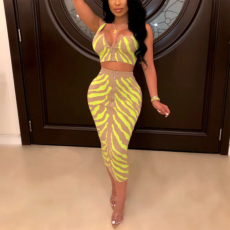 2020 Новое поступление Летняя женская сексуальная элегантная одежда облегающая трендовая Дамская галстук-краска комплект из двух предметов юбка