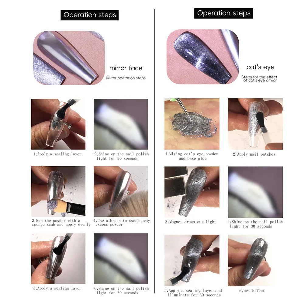 Wholesale 9D Effect Universal Silver White Crystal Quicksand Cat Eye Magnet Powder UV Gel Polish Magic Mirror Nail Pigment