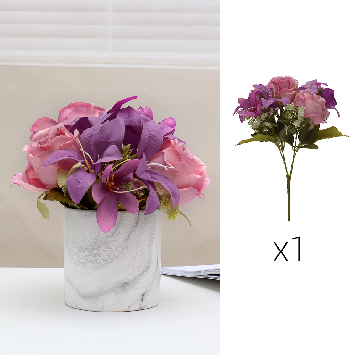 Cheap High Simulation Artificial Flowers Rose Lily Bouquet Artificial Flower Tabletop Wedding Decoration