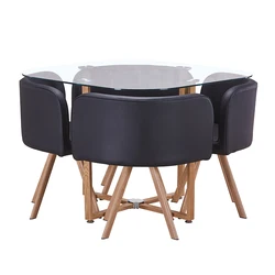 Dining room set in glass dining table and  PU leather dining chair