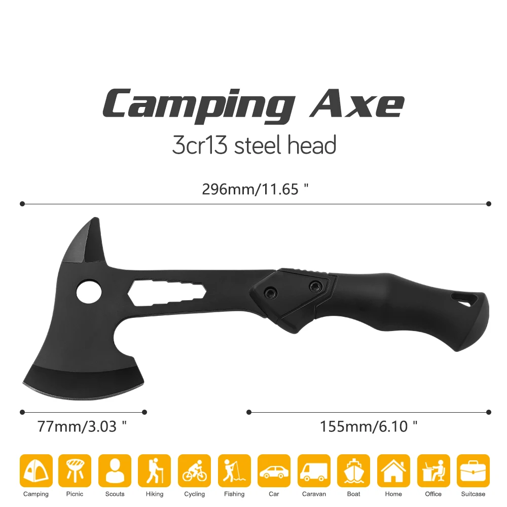 New outdoor multi-purpose open mountain axe with hexagon board hand and all black rubber handle fire axe