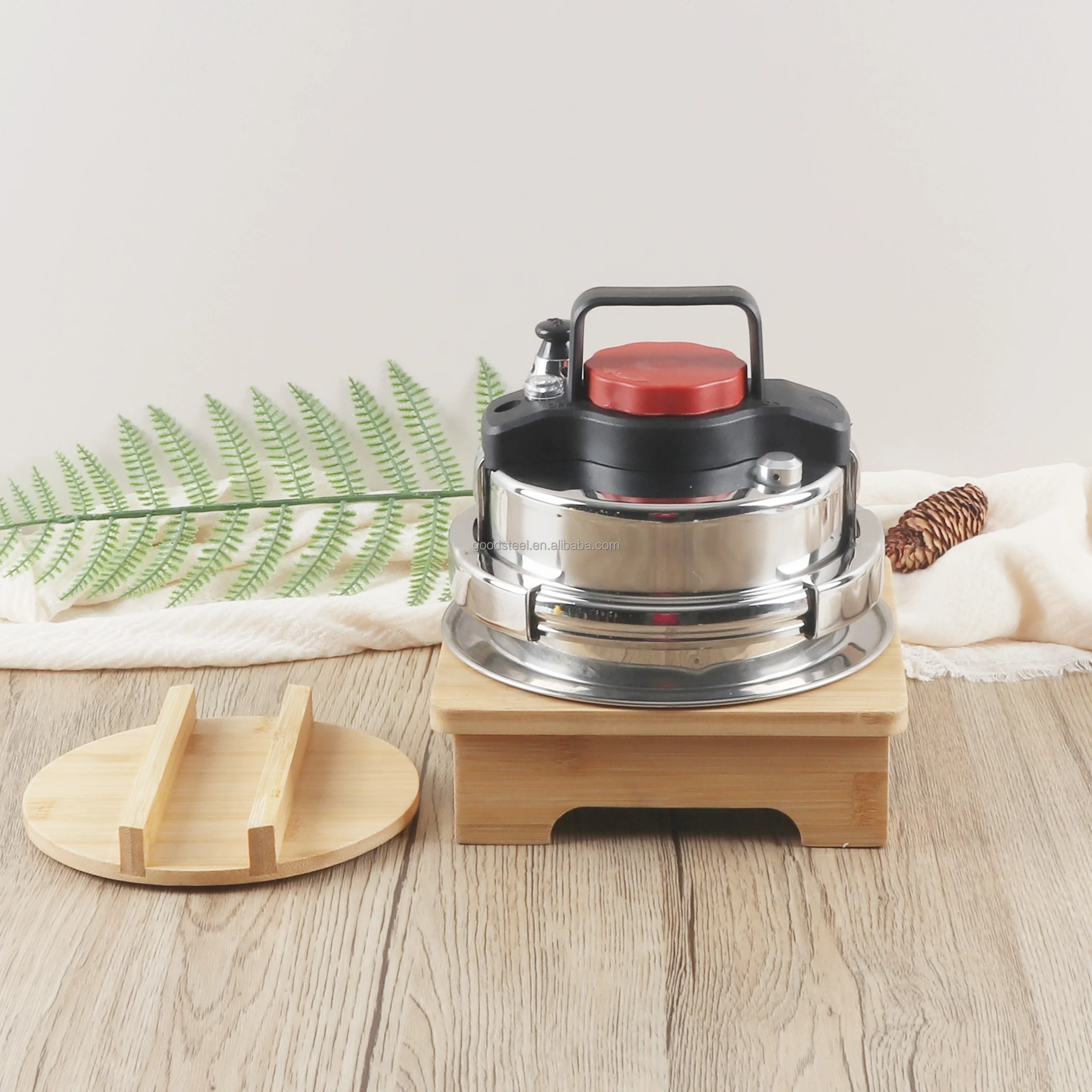restaurant serving pot stainless steel fast cook pressure cooker cooking pot  cookware for restaurant with bamboo holder