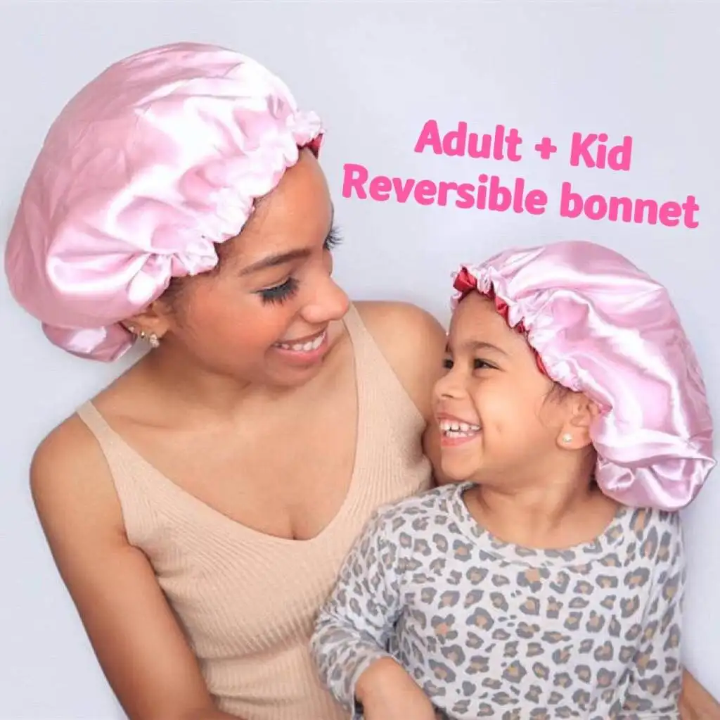 No Logo Soft Satin Bonnet Silk Sleeping Shower Cap double sided reversible bonnet