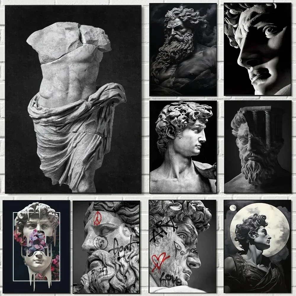 Home Decor Greek Aesthetic Canvas Posters Graffiti Modern Wall Art David Sculpture 3D Printed Painting
