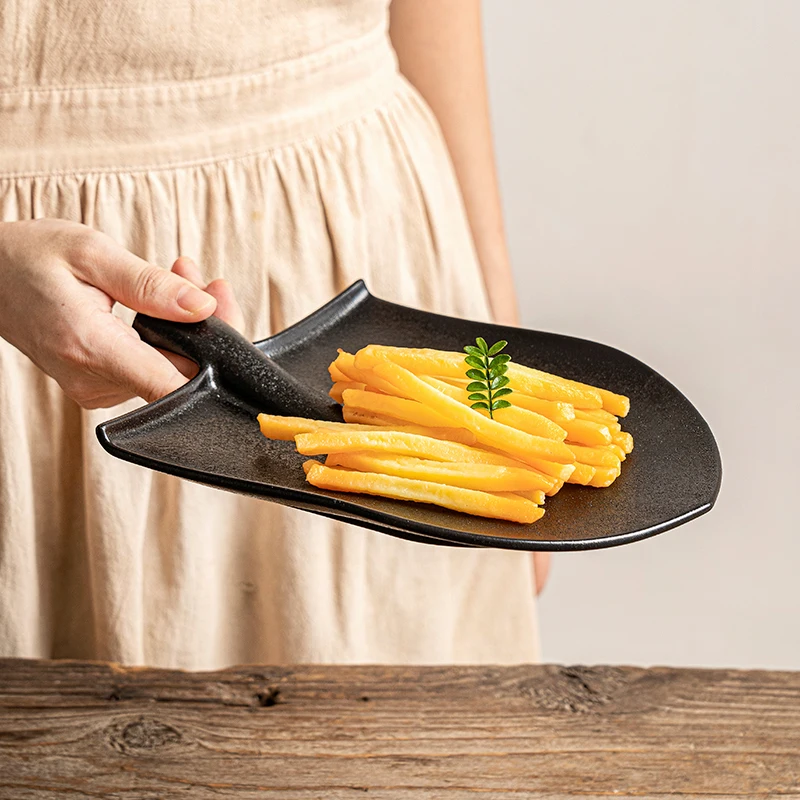 Nordic Irregular Black Clay Cast Iron Look Black Dinner Plate Dessert Serving Dish Restaurant Ceramic Unique Plates