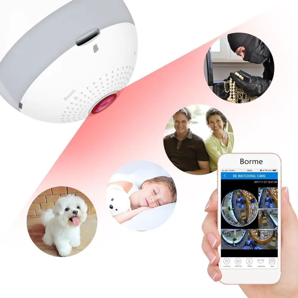 Home CCTV Security Panoramic 360 Network Fisheye Light Bulb Camera, Motion Detection Playback Video Wifi IP Camera