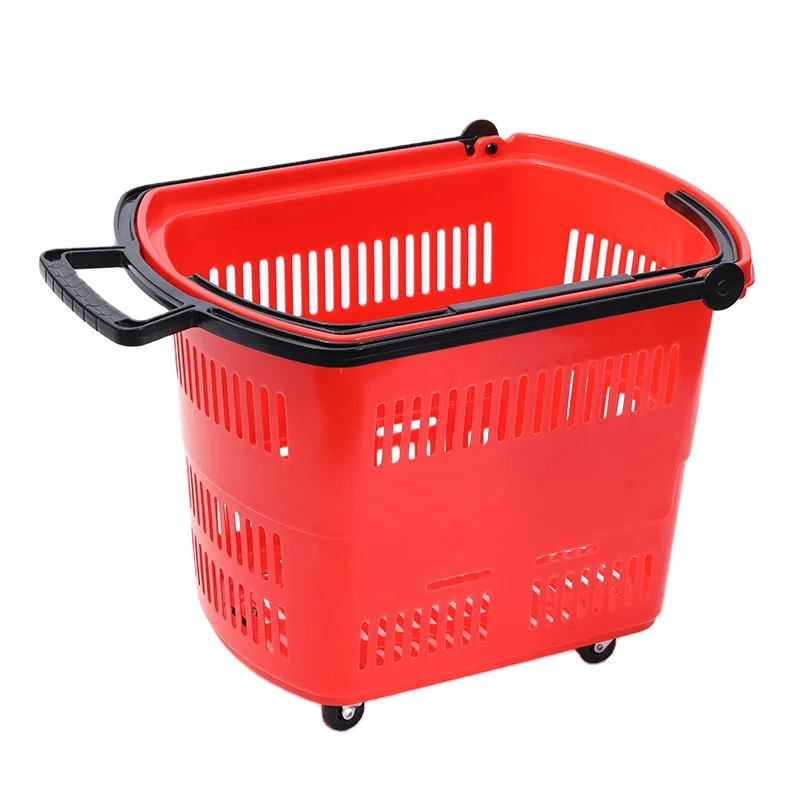 Hand-held shopping hand basket shopping  wheel plastic shopping basket four-wheeled trolley supermarket basket