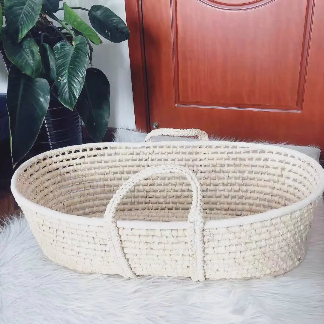 Portable hand woven organic newborn bassinet baby crib basket moses basket