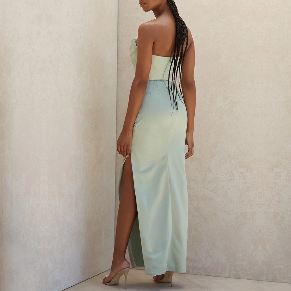 Sexy Satin Off The Shoulder Backless Slit Long Maxi Party Dress For Women