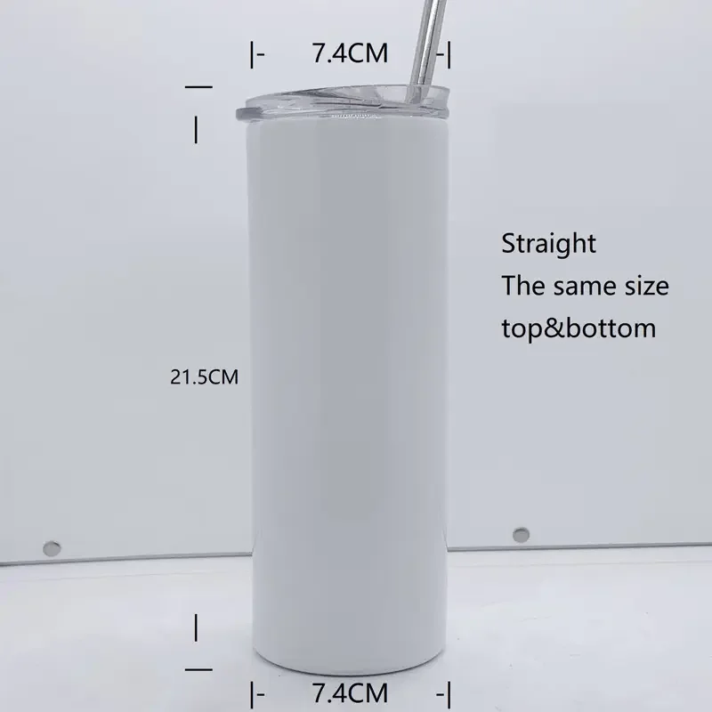 Stainless Steel 20oz Sublimation Tumbler Cups Skinny Tumbler Water Bottle with Straws