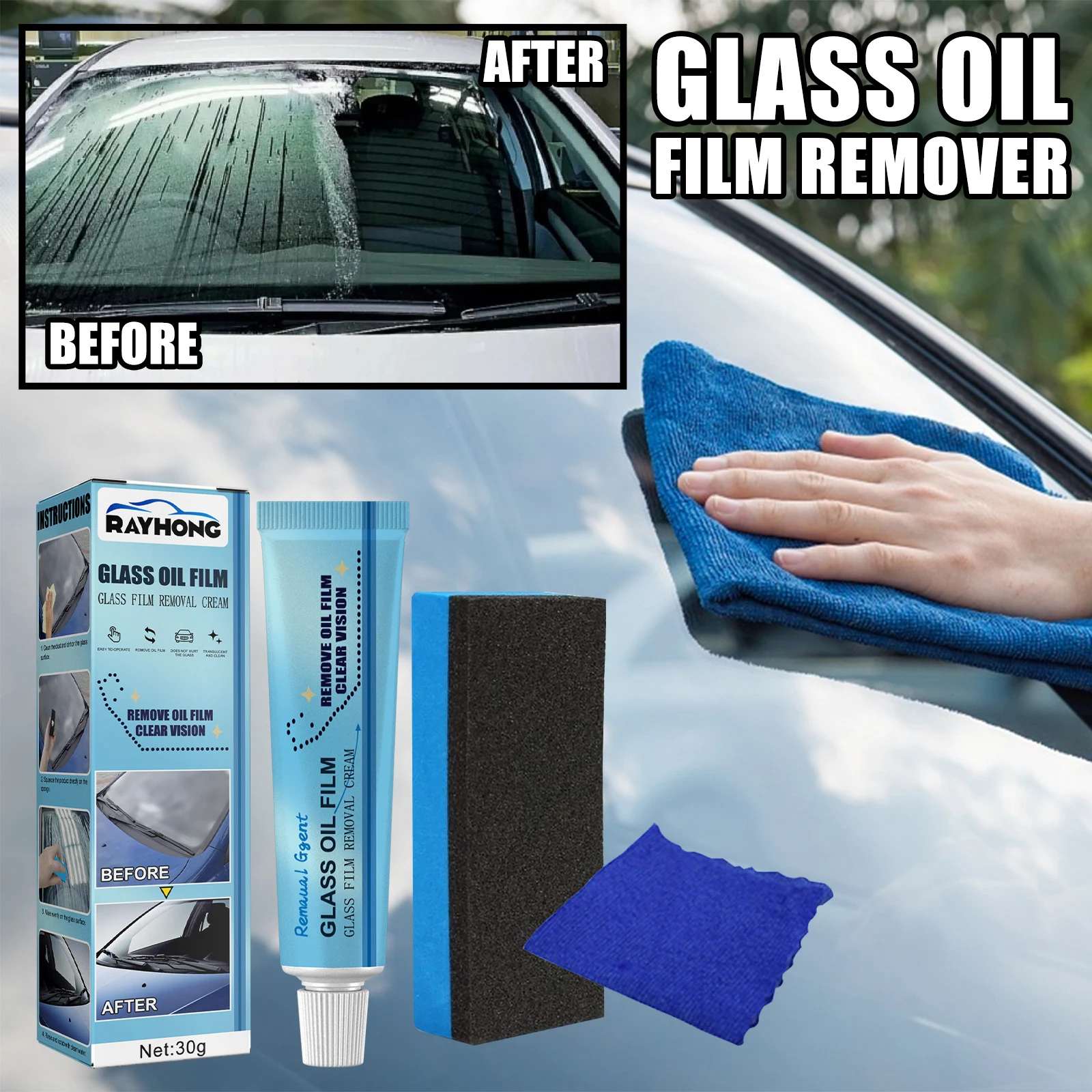 Rayhong Auto Car Glass Polishing Glass Oil Film Removing Paste Clean Polish Paste Bathroom Window Front Windshield Agent