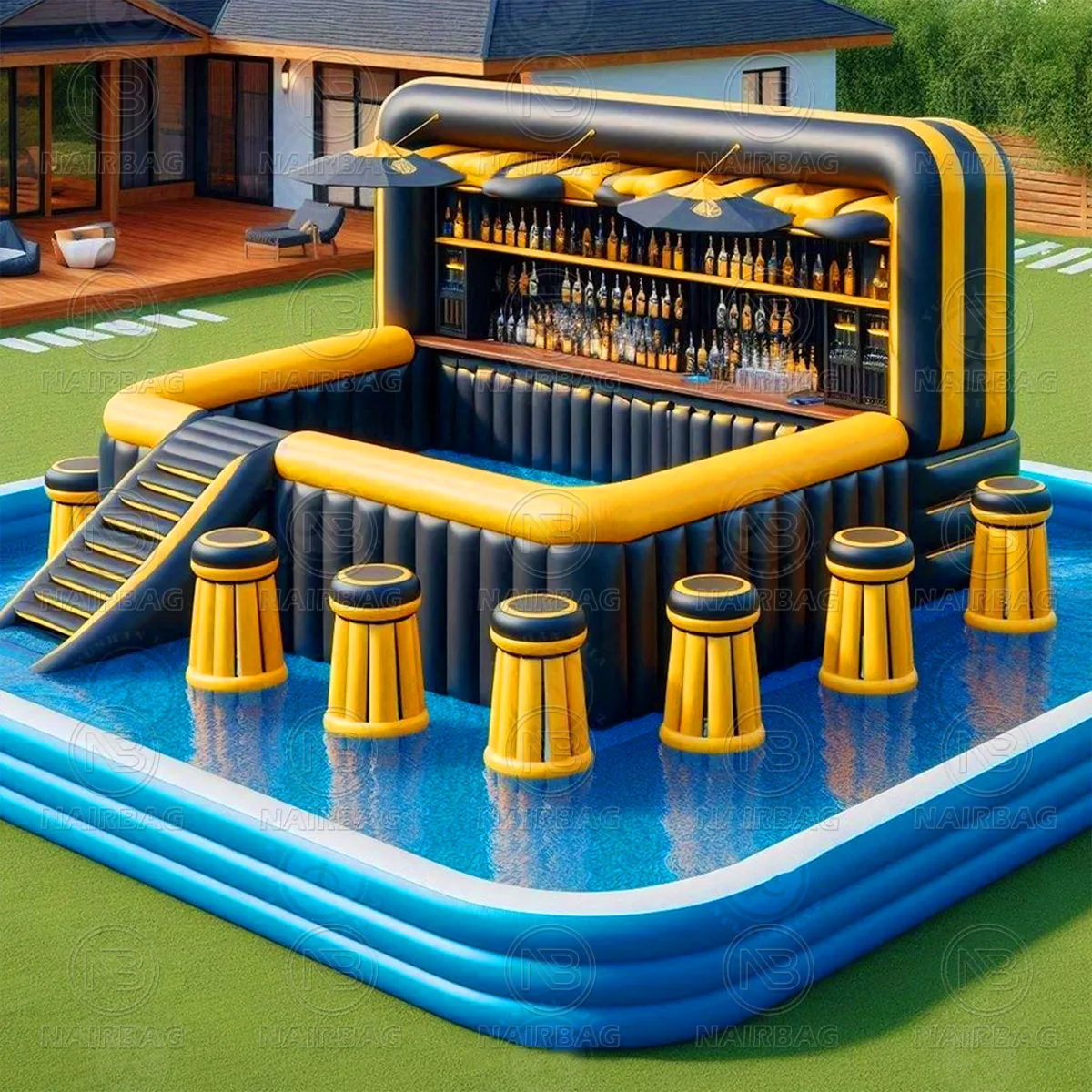 New Inflatable Floating Water Pool Bars Backyard Party Leisure Platform Air Bar Inflatable Swimming Pool Pub Bar with Seats Sets