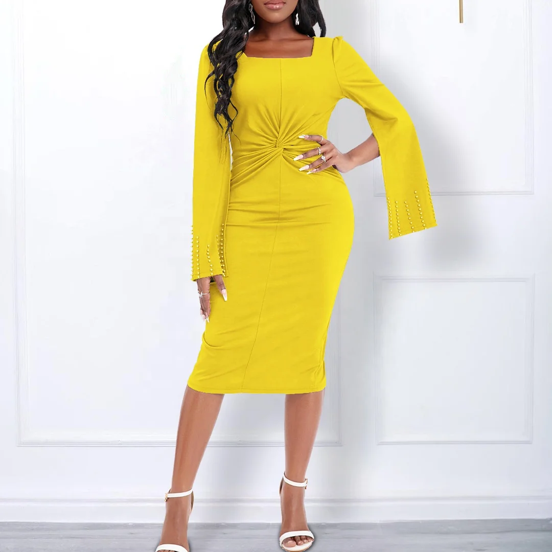 D264 New design plus size clothing women solid color fashion dress beading cloak sleeve elegant party dress cocktail dresses