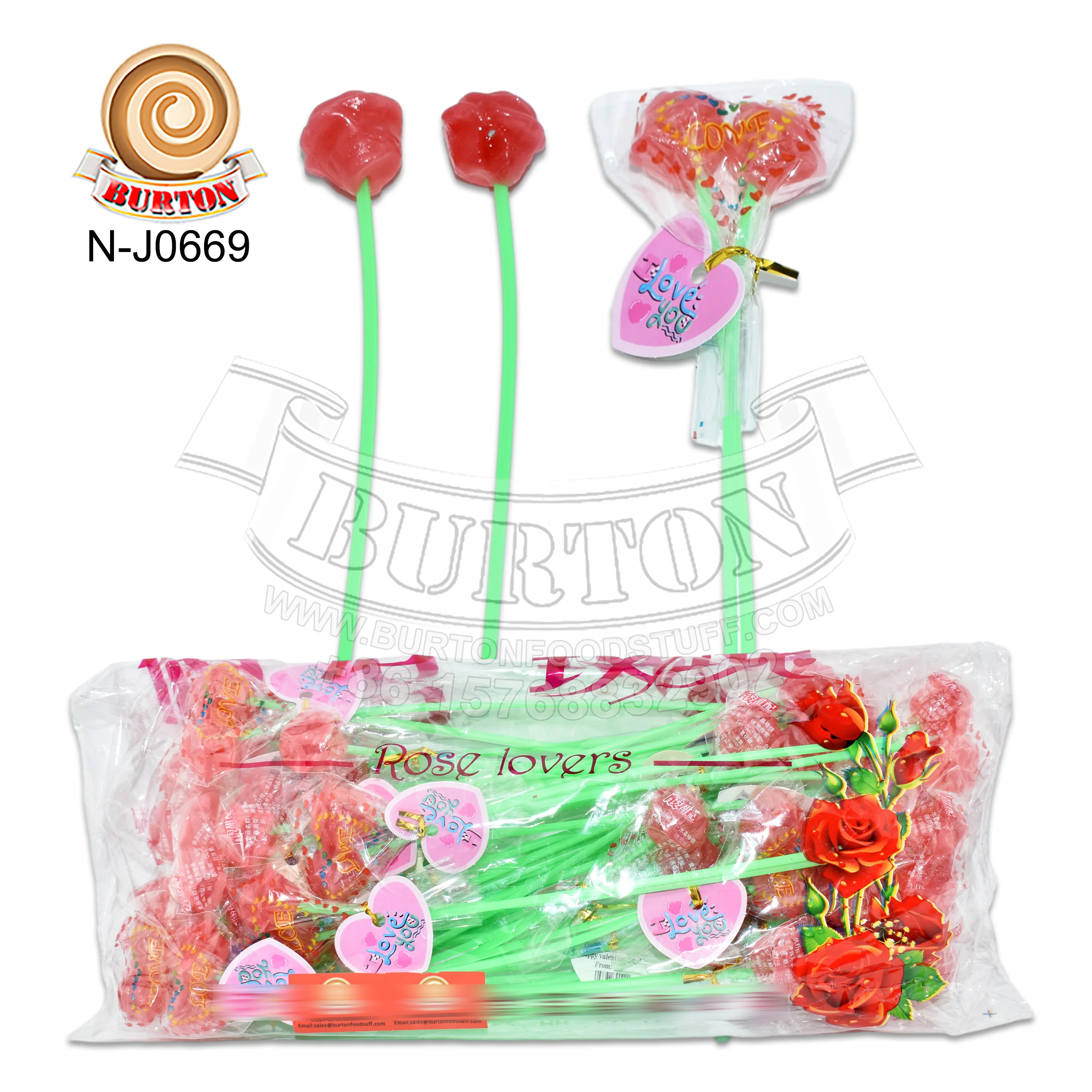 New product beautiful 2pcs rose shape halal sweet fruity flavor lollipop hard candy