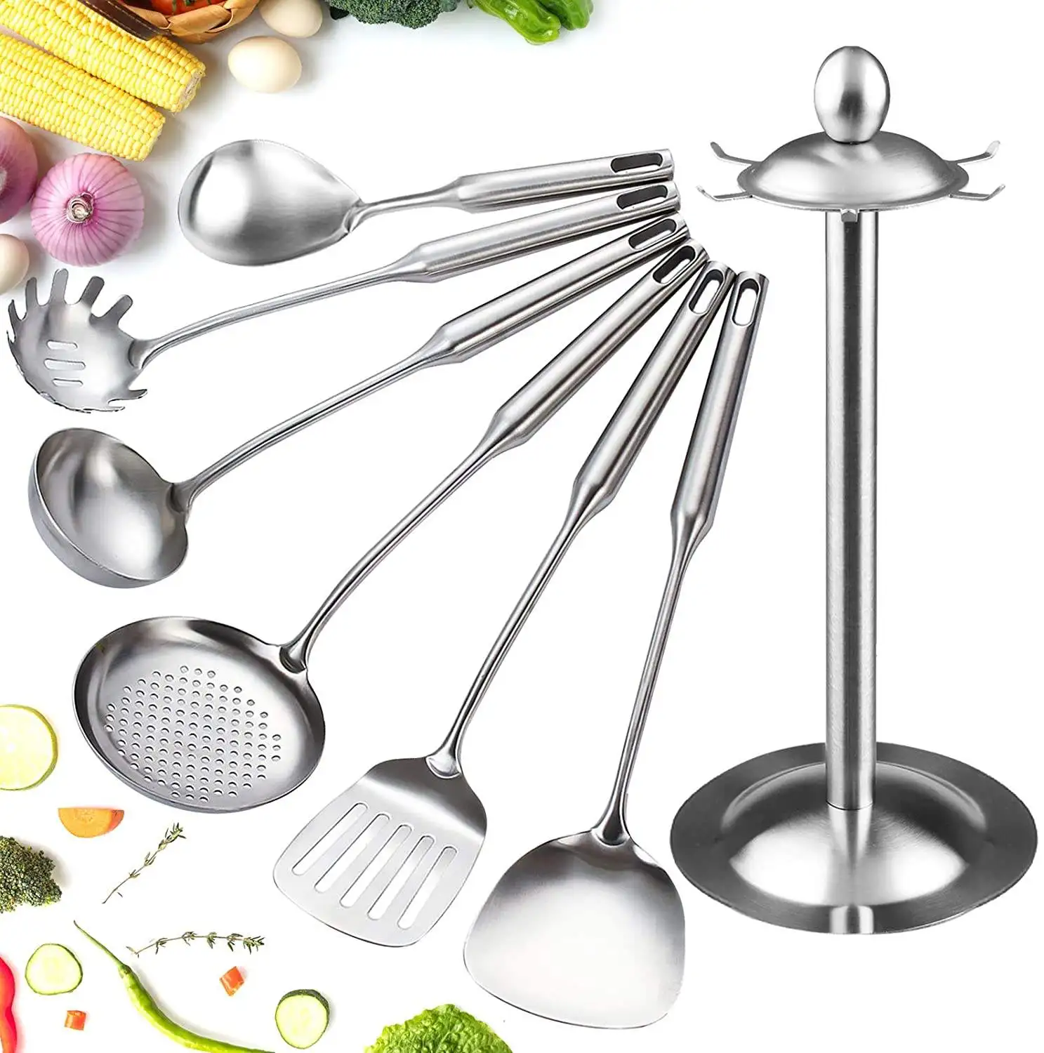 Wholesale Heat Resistant Cooking Baking Cookwares Tool Accessories Reusable Stainless Steel Kitchen Utensil Set