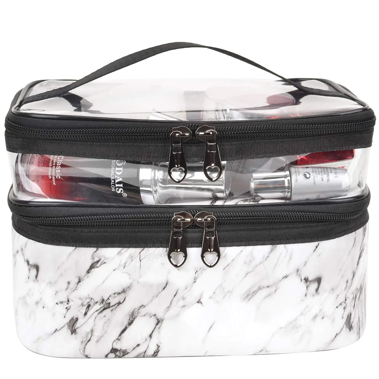 8.86 Inches Double Layer Travel Cosmetic Case Clear Nylon Makeup Travel Bags