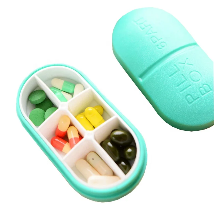 
High Quality Creative Capsule Six Grid Plastic Pill Box With 6 Plastic Storage Box 