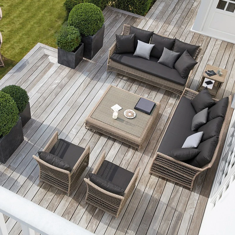 открытые плетеные всепогодные плетеные спинки для сидений ручной работы из тикового дерева комплекты для диванов